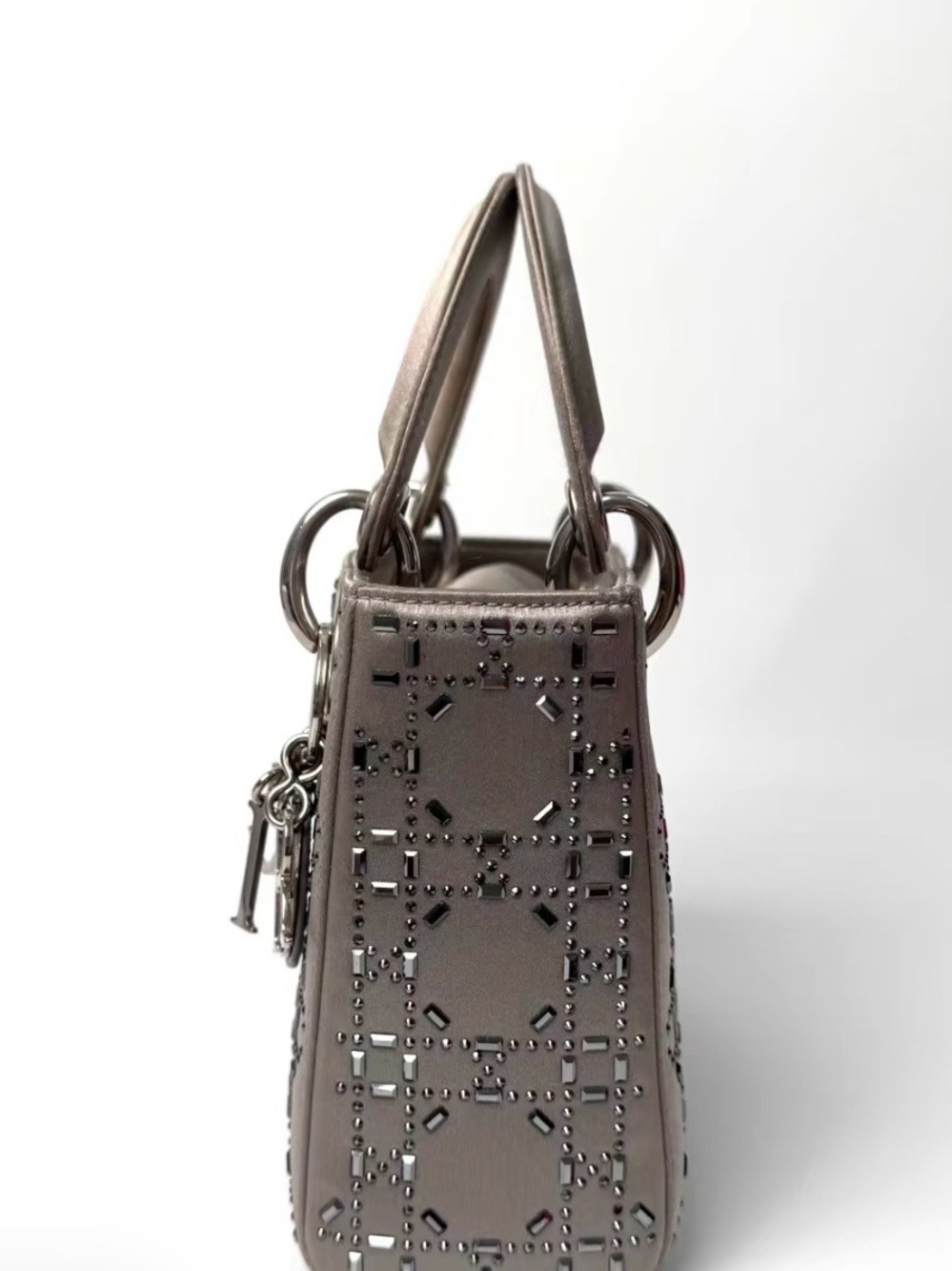 Dior Metallic Taupe Mini Lady Bag with Laser-Cut Detailing - Picture 4 of 7